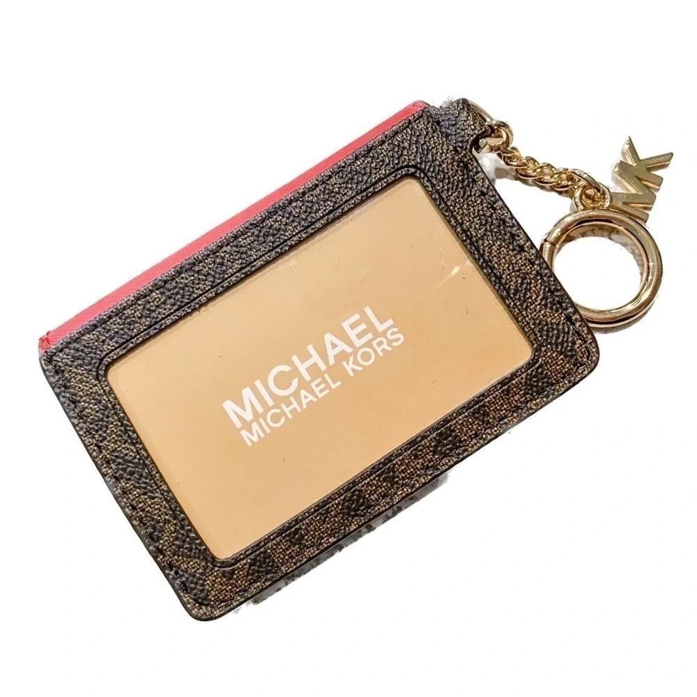 Michael Kors Kala Small Signature Leather Flap Key Ring Card Case Mini ID Wallet